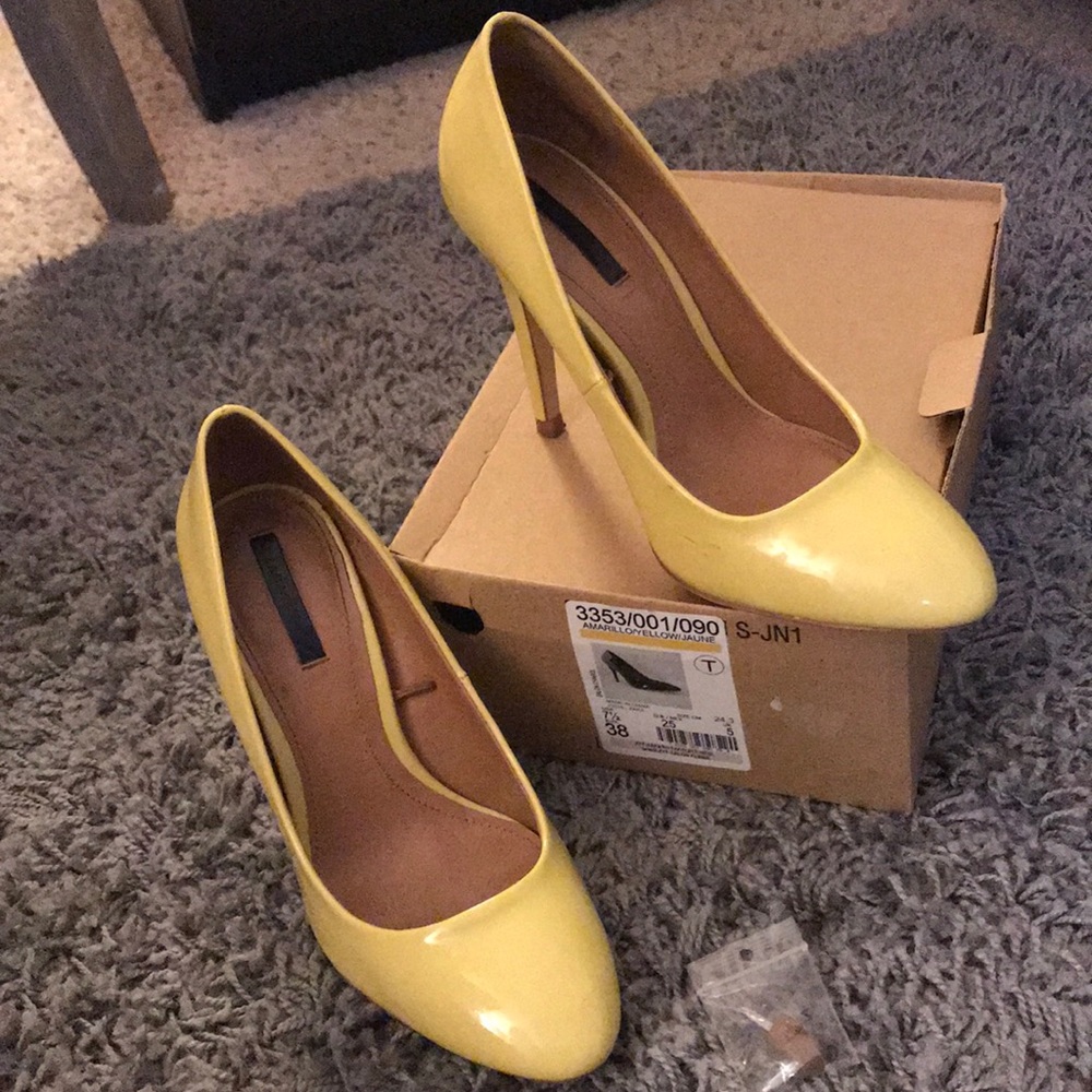 Yellow patent leather heels
